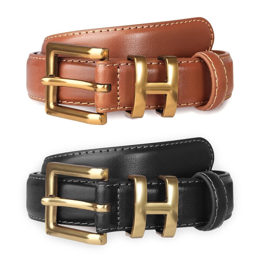6584 Women's Fashion Classic Metal Buckle Leather Belt With Jeans
